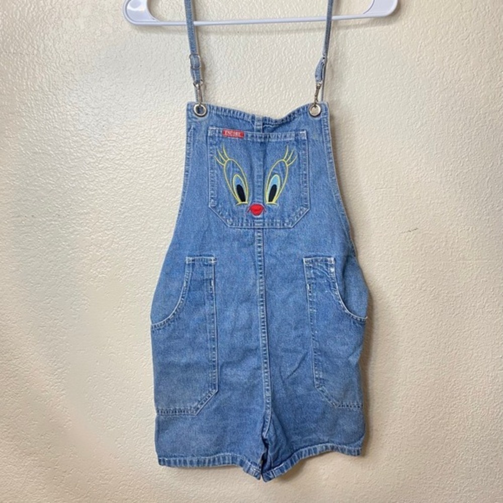 Vintage 90s Encore Looney Tunes Tweety Bird Denim Shortalls Overalls Size XL